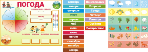 Стенд обучающий для детского сада 800х600 +4-100х50 под картинки, 2-270х50 под времена года