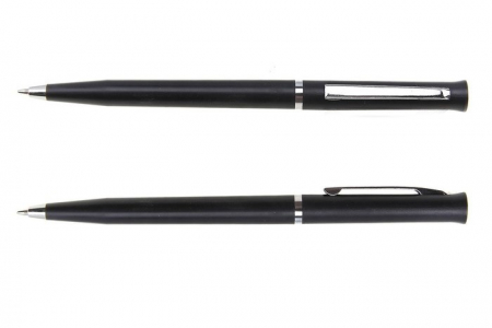 Ручка шариковая, поворотная, под логотип, корпус матовый чёрный с серебристой вставкой, стержень син