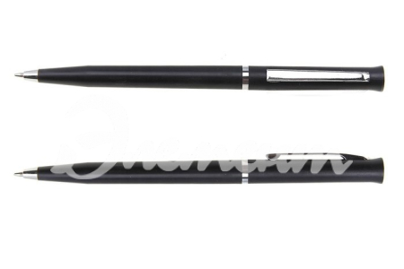 Ручка шариковая, поворотная, под логотип, корпус матовый чёрный с серебристой вставкой, стержень син